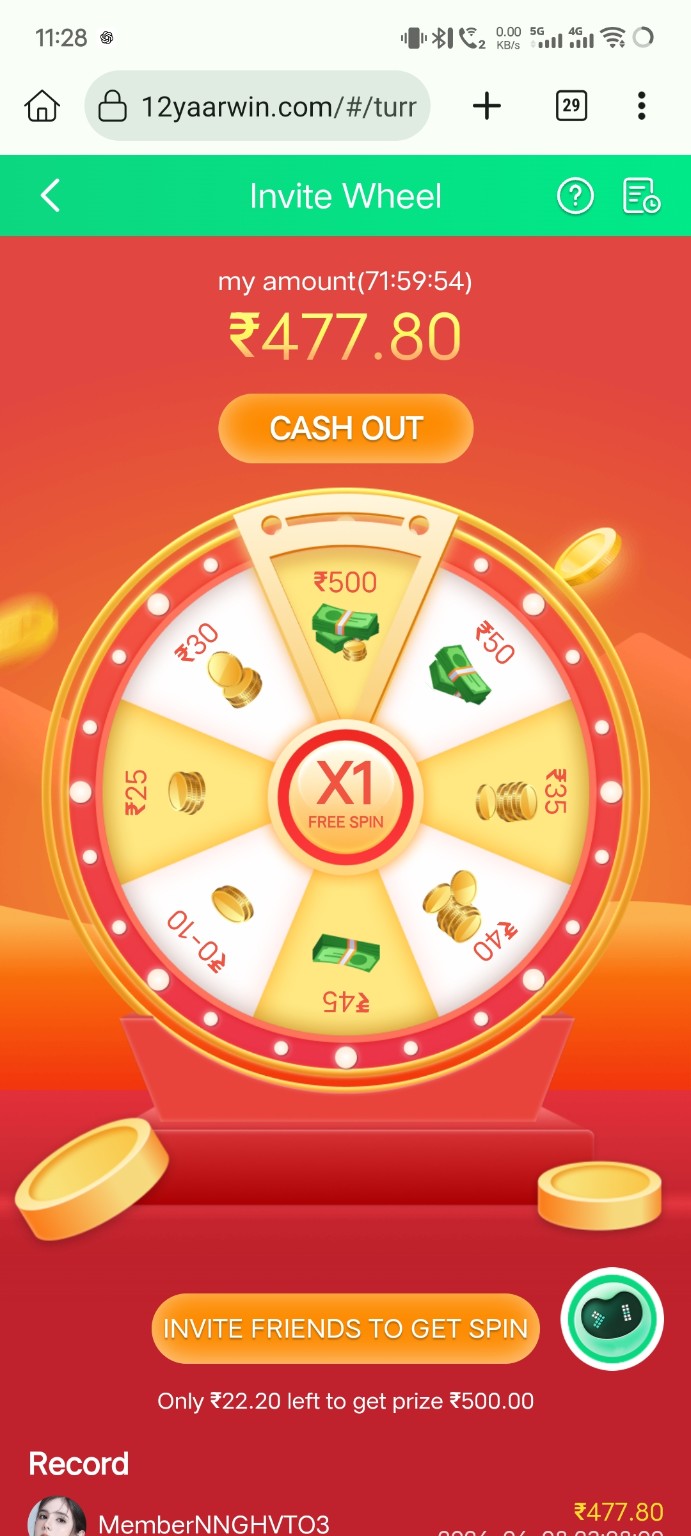Invite friends spin bonus